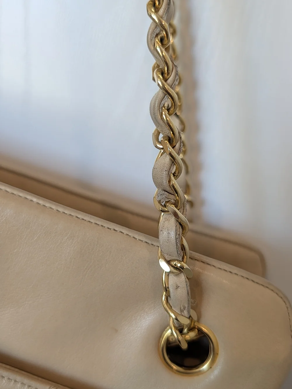 Chanel Vintage Beige Quilted Shoulder Bag with Chain Strap